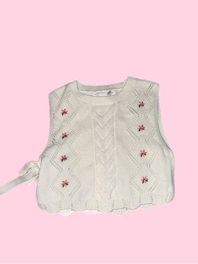 Altar'd State Cream Cable Knit Cropped Vest with Pink Embroidery